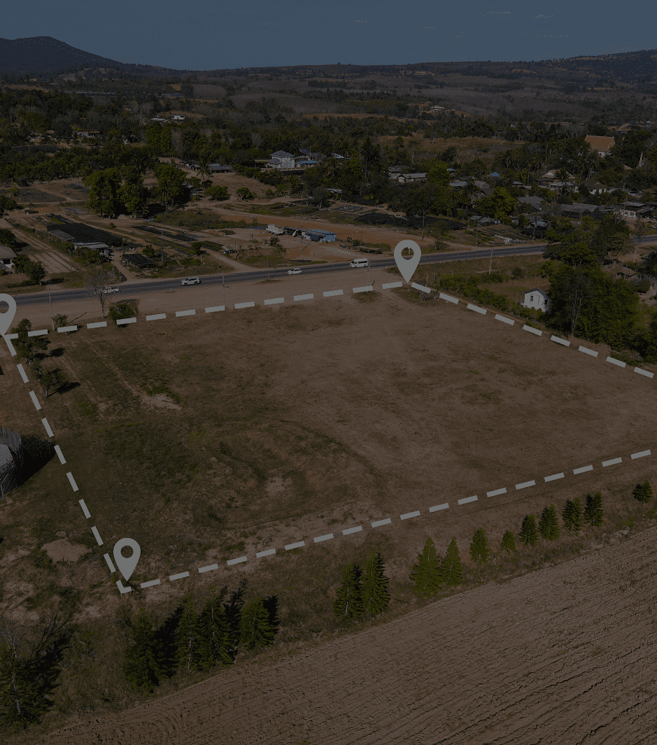 Aerial view of marked land plot